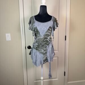 We Are Just Angels Camo Patchwork Deconstructed Top Size Small Cyber Y2K Grunge